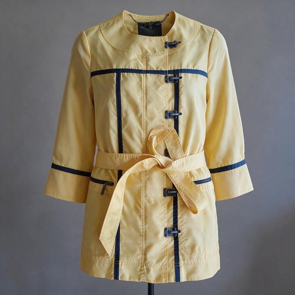 Zac Posen for Target Trench Jacket Yellow Navy Trim Womens Large Excellent 2010